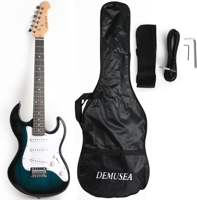 demusea Electric Mini Guitar 36Inch 3/4 Short Scale Blueburst Color sss Pickups One Volume One Tone 5 Ways Toggle Portable For Starter Beginner Travel And Practice With Gigbag Strap Total - Image 1